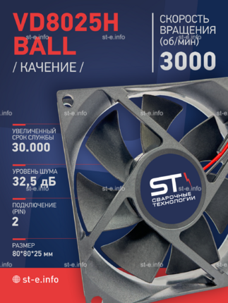 Вентилятор  VD8025H Ball (качения) 12V - st-e.info - Абакан
